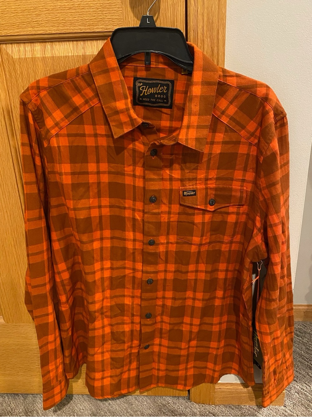 NWT Howler Bros Pumpkin Plaid La Grange Lightweight Flannel- Men's Size Medium